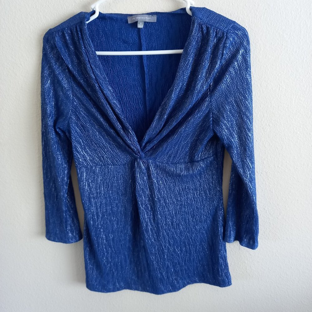 Women's Blouse, NY Collection, Electric Blue, V-neck.